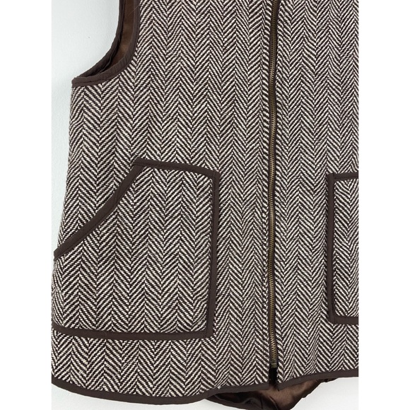 Wishlist size Medium Women’s Brown White Herringbone Quilted Wool Full Zip Vest - Picture 3 of 7